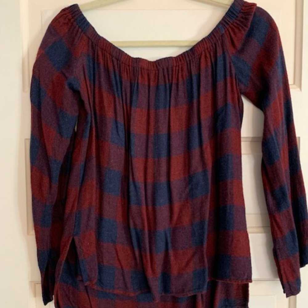 Cloth & Stone Off the Shoulder Plaid Shirt - Size Medium